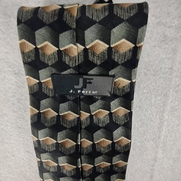 JF J Ferrar Mens Black, Cream, Tan, Green, 100% Silk Classic Business Neck Tie - Picture 6 of 9